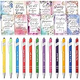 PerKoop 24 Pcs Christian Gifts Notebooks and Pens Bulk - Bible Pocket Notebooks Scripture Ballpoint Pens, Flower Inspirational Journal Faith Based Gifts for Church Coworkers Women Nurses Staff