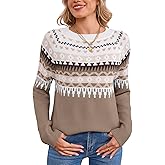 Alsol Lamesa Women's Fair Isle Sweater Casual Crewneck Long Sleeve Heart Sweater Vintage Knit Jumper Tops
