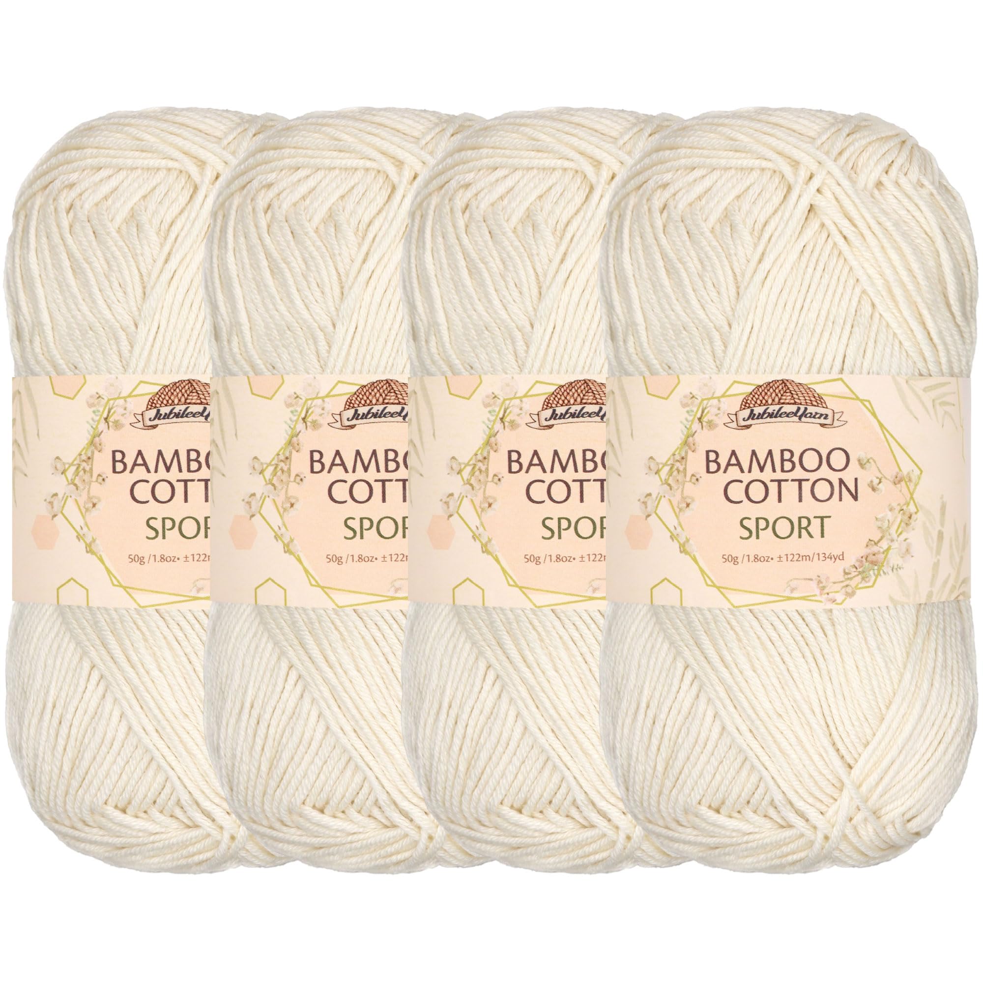 JubileeYarn Bamboo Cotton Sport 4 Ply Yarn - 50g/Skein - Moon Beam - 4 Skeins