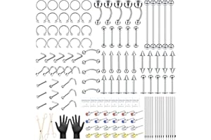 Evatage 163PCS Body Septum Piercing Kit with 14G/16G/20G Piercing Needles and Tool Set for Ear Nose Belly Button Nipple Lip Cartilage Eyebrow Tongue Navel Piercing Kit for All Piercings