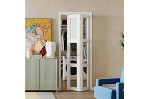 BARNER HOME Bifold Door, 3-lite Clear Glass Closet Door for 30"x 80" Opening, Folding Doors with Hardware Kits, MDF, White Multifold Interior Doors