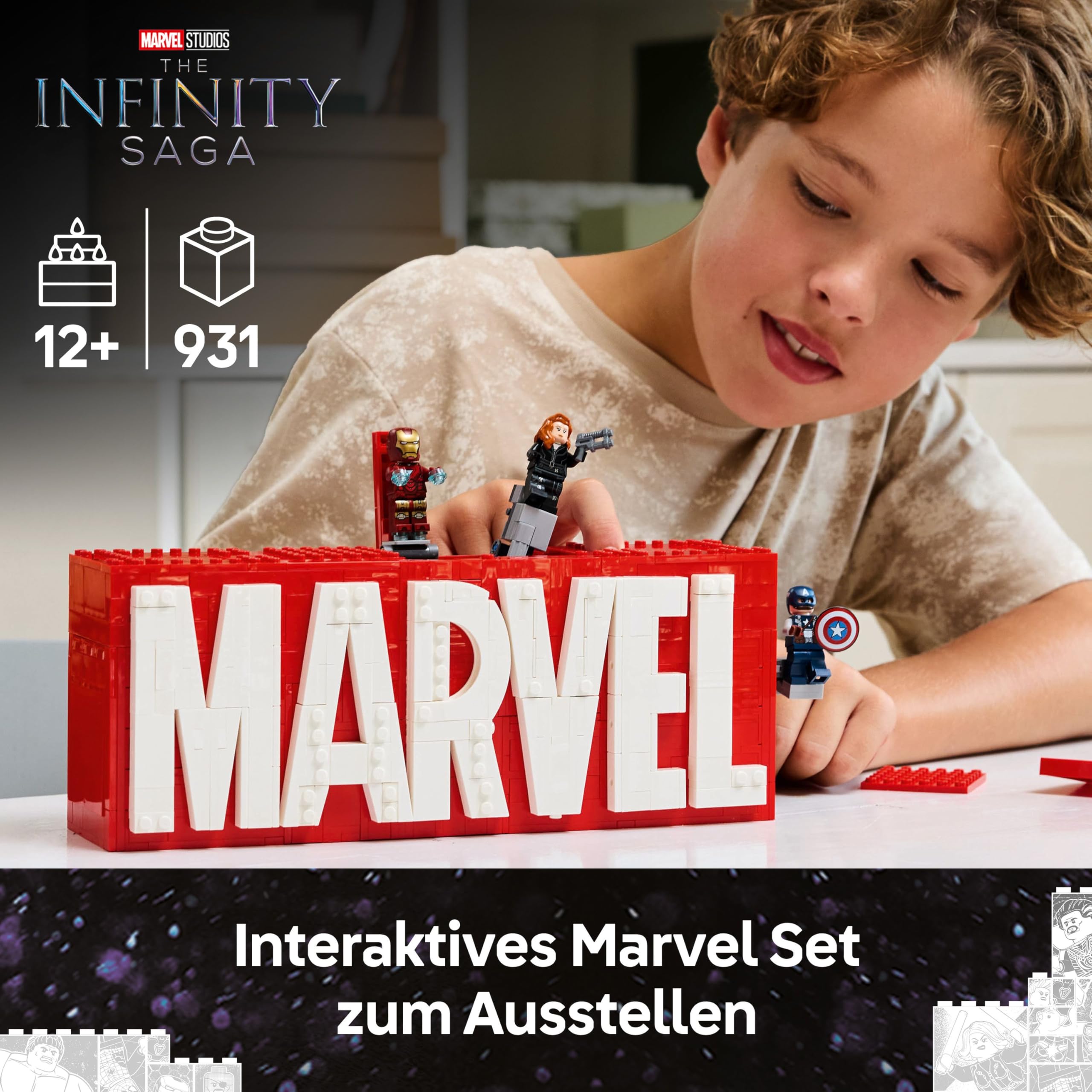 LEGO | Marvel: MARVEL Logo & Minifiguren - Sammlerstück inkl. Hulk, Thor, Iron Man, Black Widow und Captain America - Bauset mit Avengers Figuren - Geschenk für Jungen und Mädchen ab 12 Jahren - 76313 2