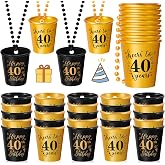 Sureio 24 Pcs 40th Birthday Party Favors Shot Glass Necklaces for Women Men | Beaded Necklace Shot Cups, Gold and Black, for Birthday Anniversary Supplies, Women Men Guests