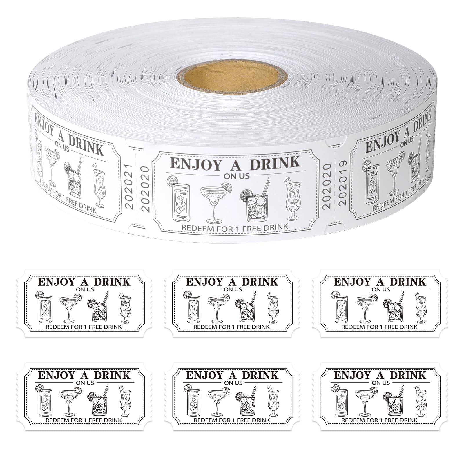 Photo 1 of 1000 Pcs Drink Ticket Single Raffle Tickets Roll Cocktail Design Free Drink Ticket for Events Wedding Work Formal Parties Leisure Class Reward