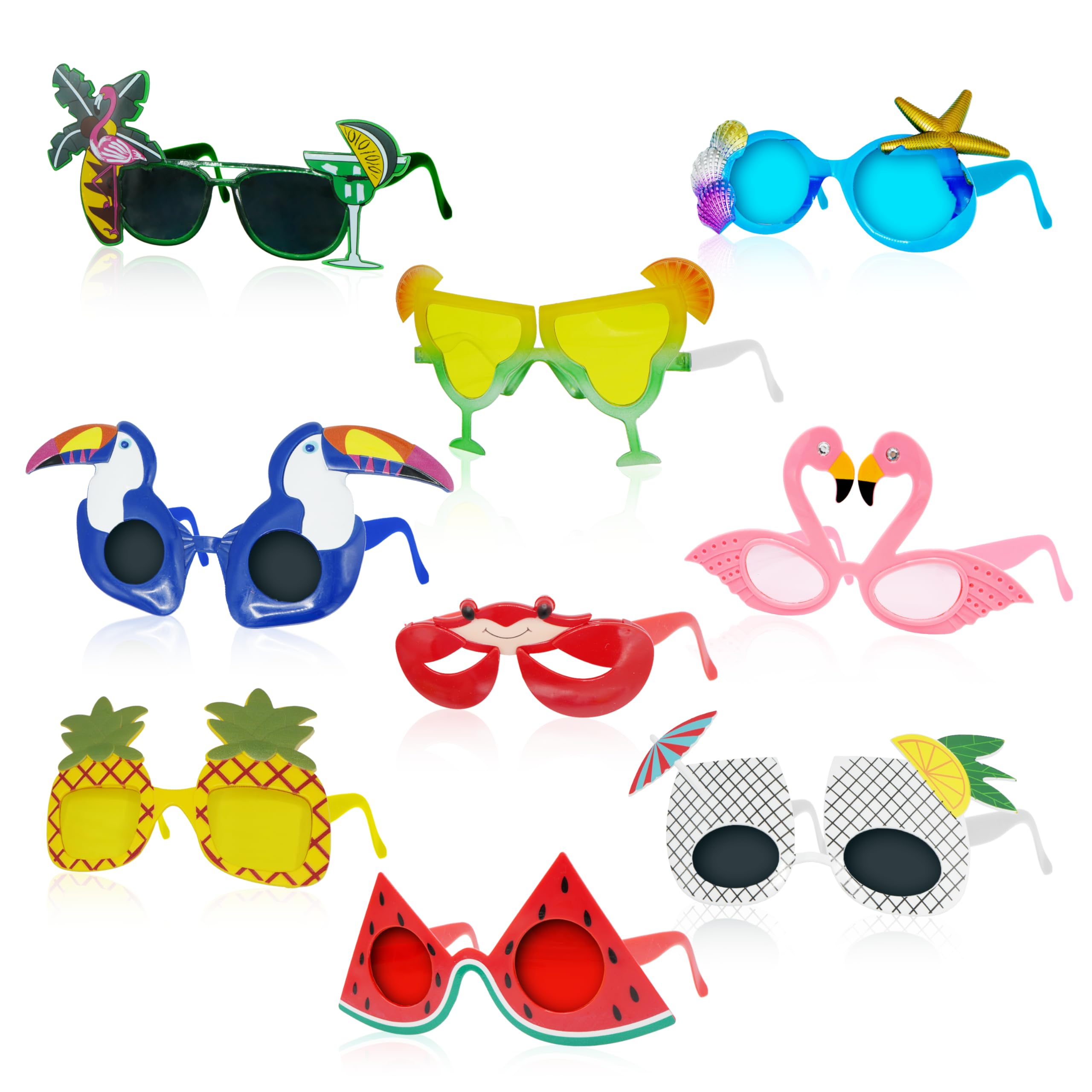 Photo 1 of 4E's Novelty Luau fun glasses 9 Pairs Hawaiian Party Sunglass, Beach Themed Sunglasses Bulk, Photo Booth Props, Party Favors Adults Eyewear, Funny Sunglasses Bulk, Bachelorette Party Favors