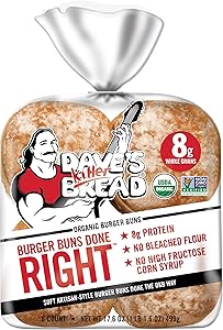 Dave's Killer Bread Burger Buns Done Right, Organic White Bread Hamburger Buns, 8 Count
