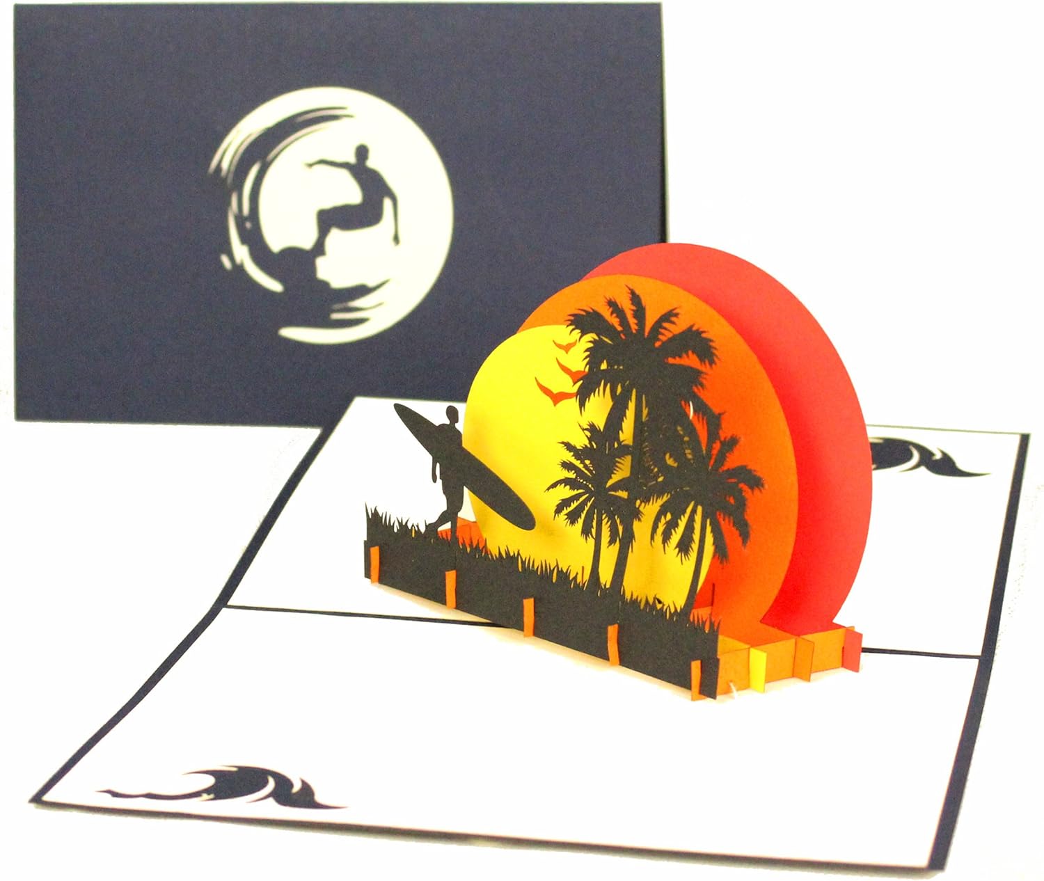 3D Pop Up Greeting Card "Surfer Sunset Beach" Travel Voucher Surf Trip, Surfer Gift, Voucher Card, Handmade Birthday Cards - Image 4