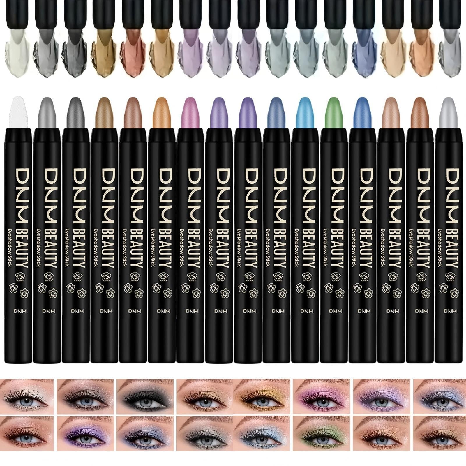 Photo 1 of MooGlamor Colorful Shimmery Eye Shadow Stick Glittering Eye Shadow Sticks Set with Retractable and Waterproof Eyeshadow Pencil for Long-Lasting Makeup Eyeshadow (16 Pcs)