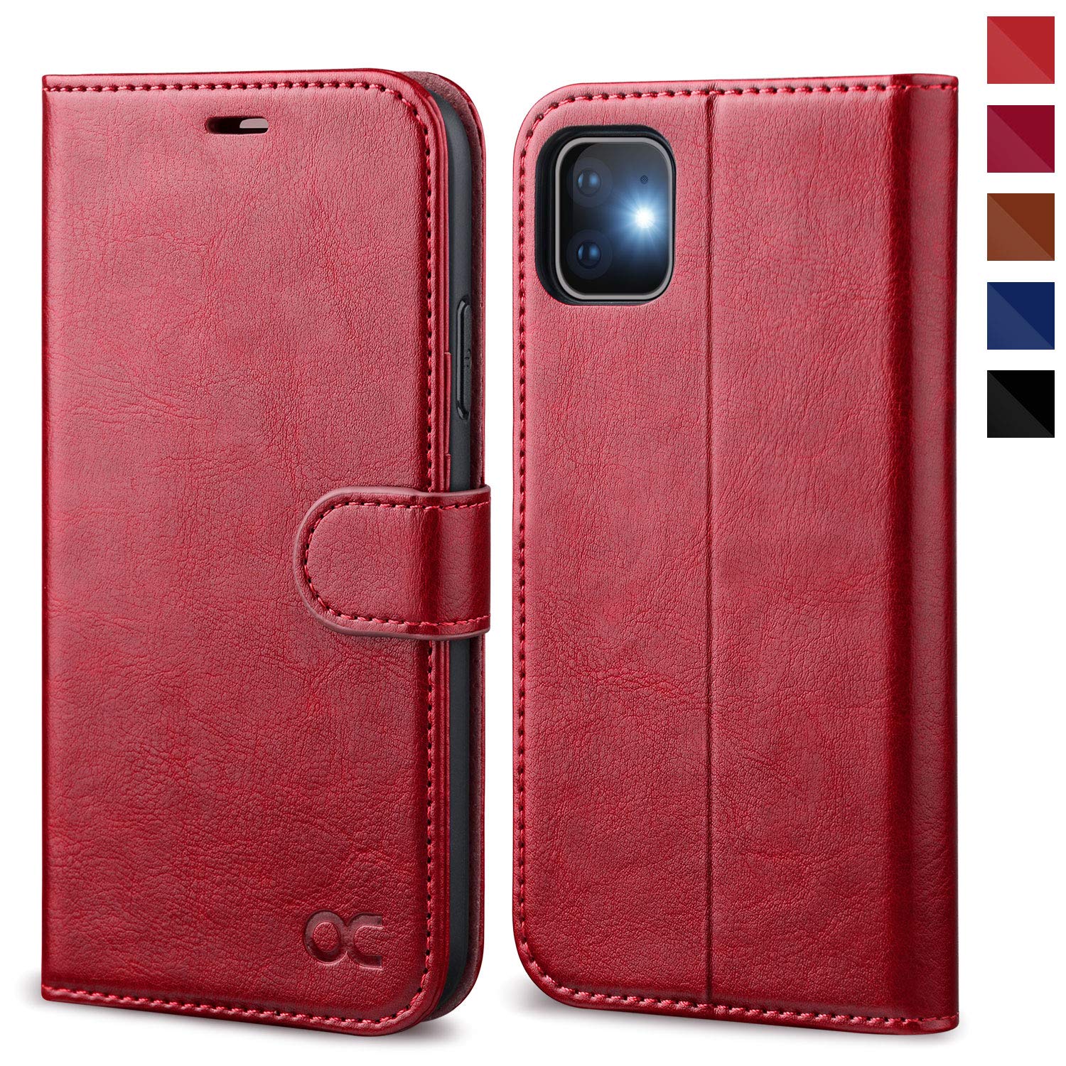 OCASE for iPhone 11 Case, PU Leather Wallet, Magnetic Flip Folio Cover with Card Holders, Shockproof TPU, and Kickstand for 6.1 Inch iPhone 11, Red