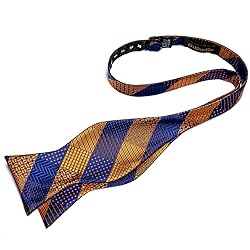 DiBanGu Blue and Gold Bow Ties for Men Plaid Bow