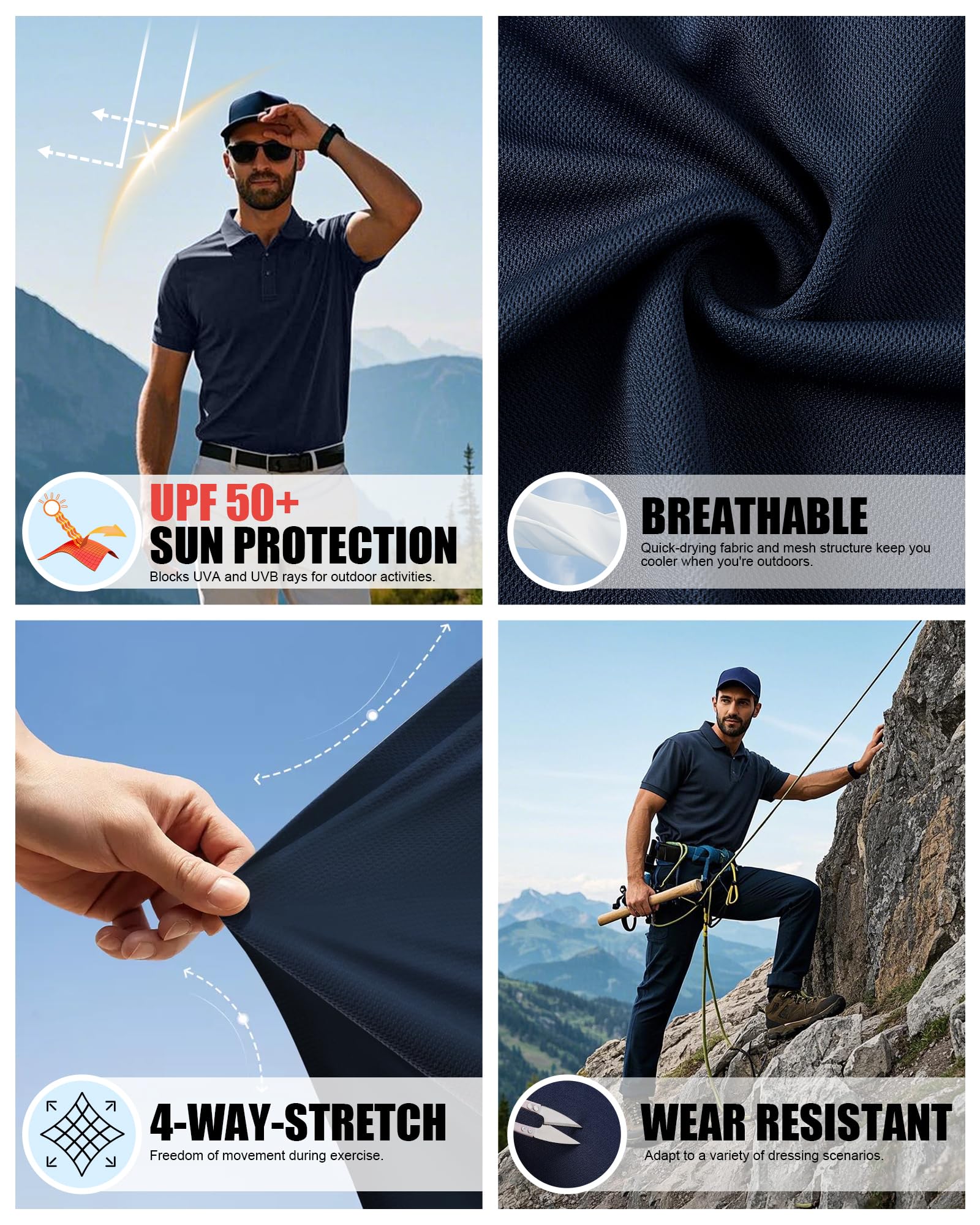 Outdoor Ventures 3er Pack Herren Poloshirt UPF50+ Polohemd mit Brusttasche 2