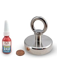 600 LBS Pulling Force, Brute Magnetics Round Neodymium Fishing Magnet with Eyebolt, 2.95" Diameter - Magnet Fishing