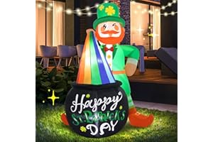 AOTIOOY 6FT St. Patricks Day Inflatable Outdoor Decorations, Leprechaun Yard Decor with Shamrocks Gold Pot & Rainbow Built-in LED Lights Blow up St Patrick‘s Holiday Decoration for Outside Lawn Garden Home