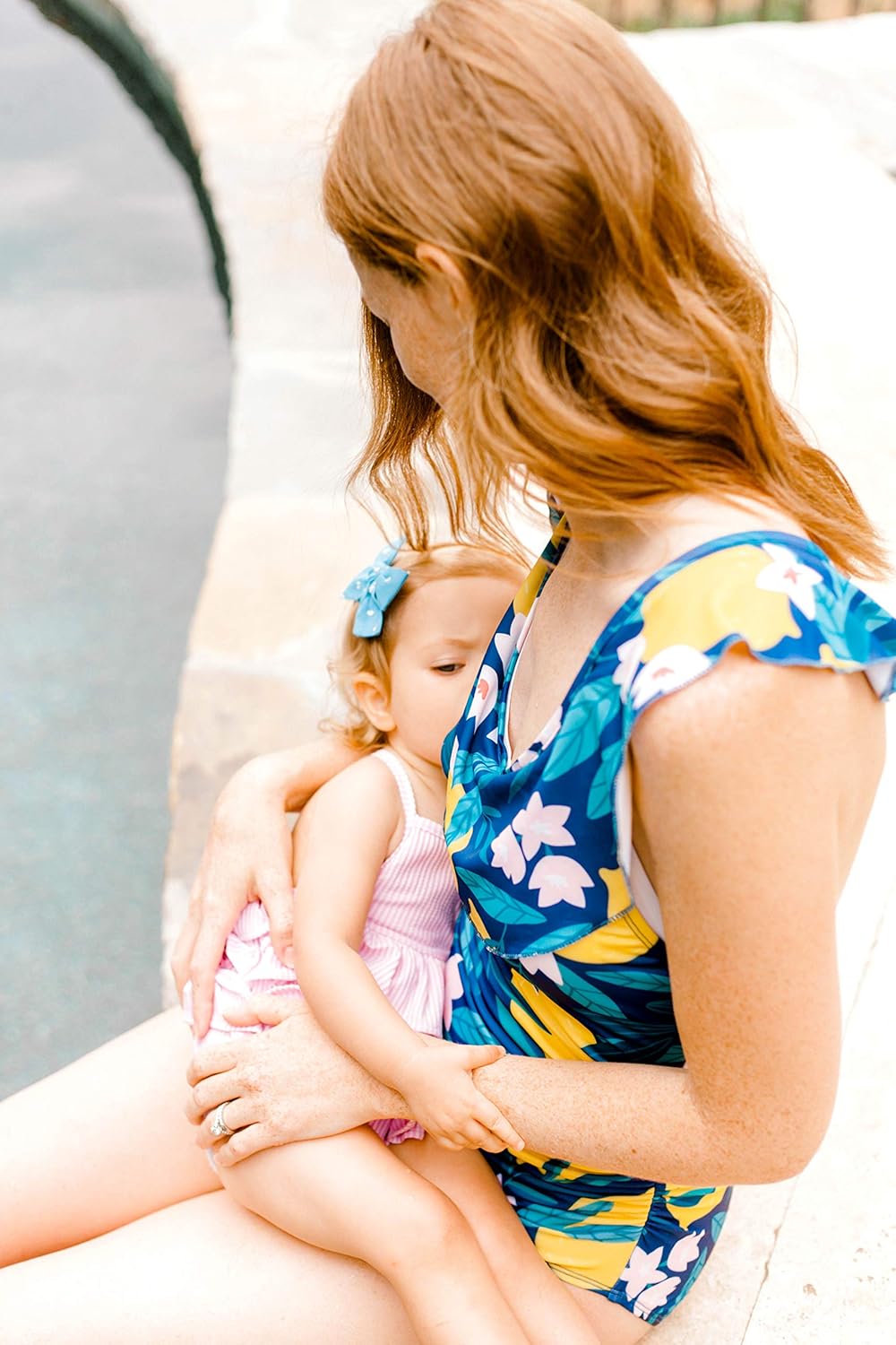 Movemama One Piece Nursing Swimsuit and Bathing Suit for Breastfeeding with Ruffle Neckline One