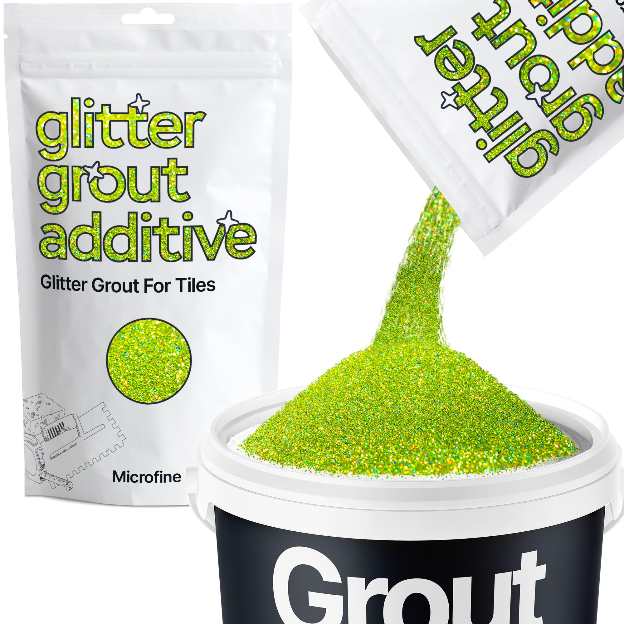 Hemway Lime Green Holographic Glitter Grout Additive Microfine 100g Flakes for Adding Sparkle to Kitchen & Bathroom Tiles | Enhance Your Indoor Grouting Projects with a Durable Sparkly Effect — image 1