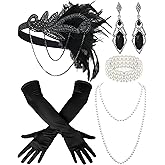 Zinniday Roaring 20s Flapper Accessories, 5 Pcs Vintage 1920s Headpiece Set for Women 20's Outfits Halloween Gatsby Party
