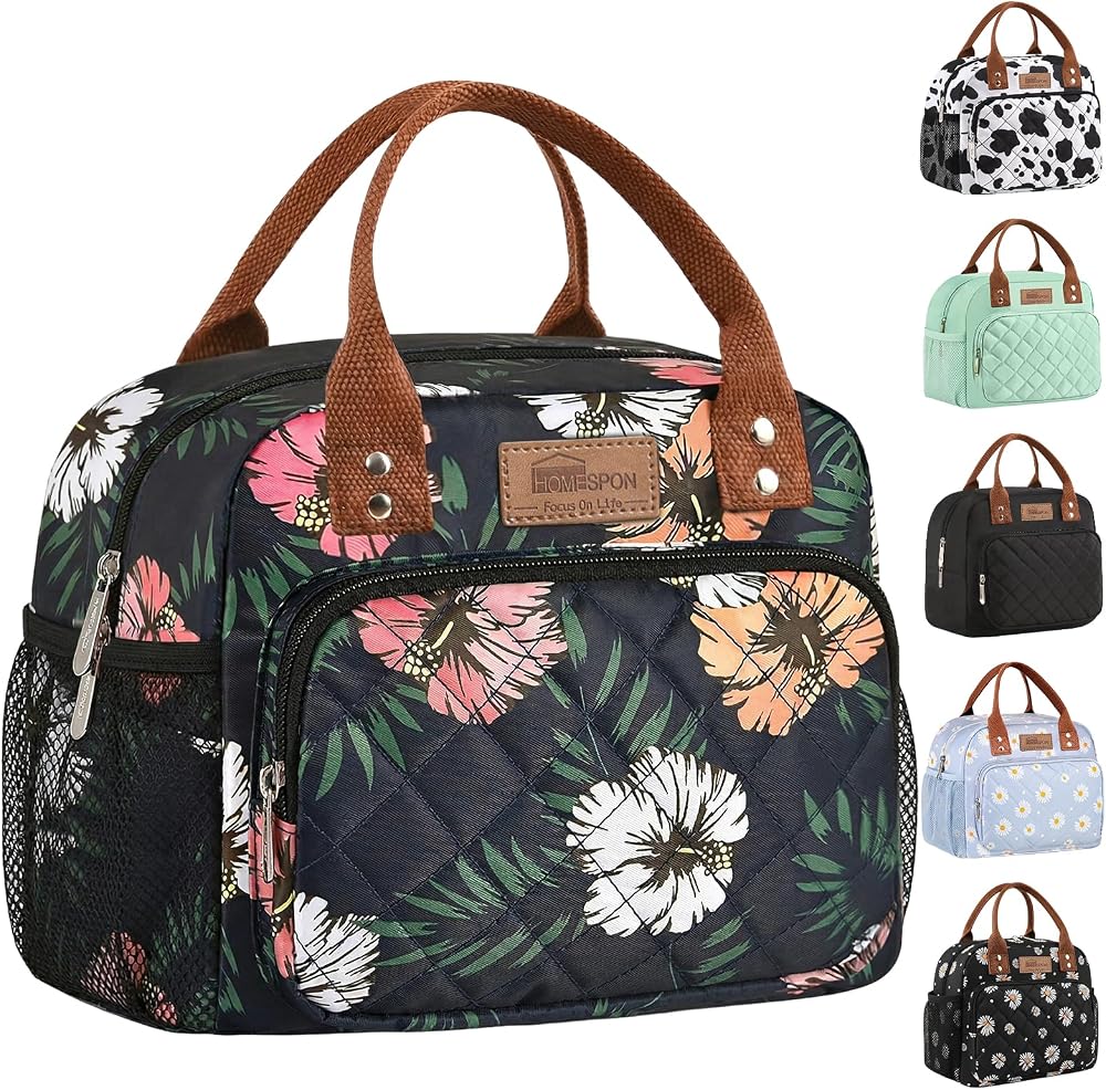 HOMESPON Insulated Lunch Bag Floral B Women's Men Work Lunch Tote 27x21x15