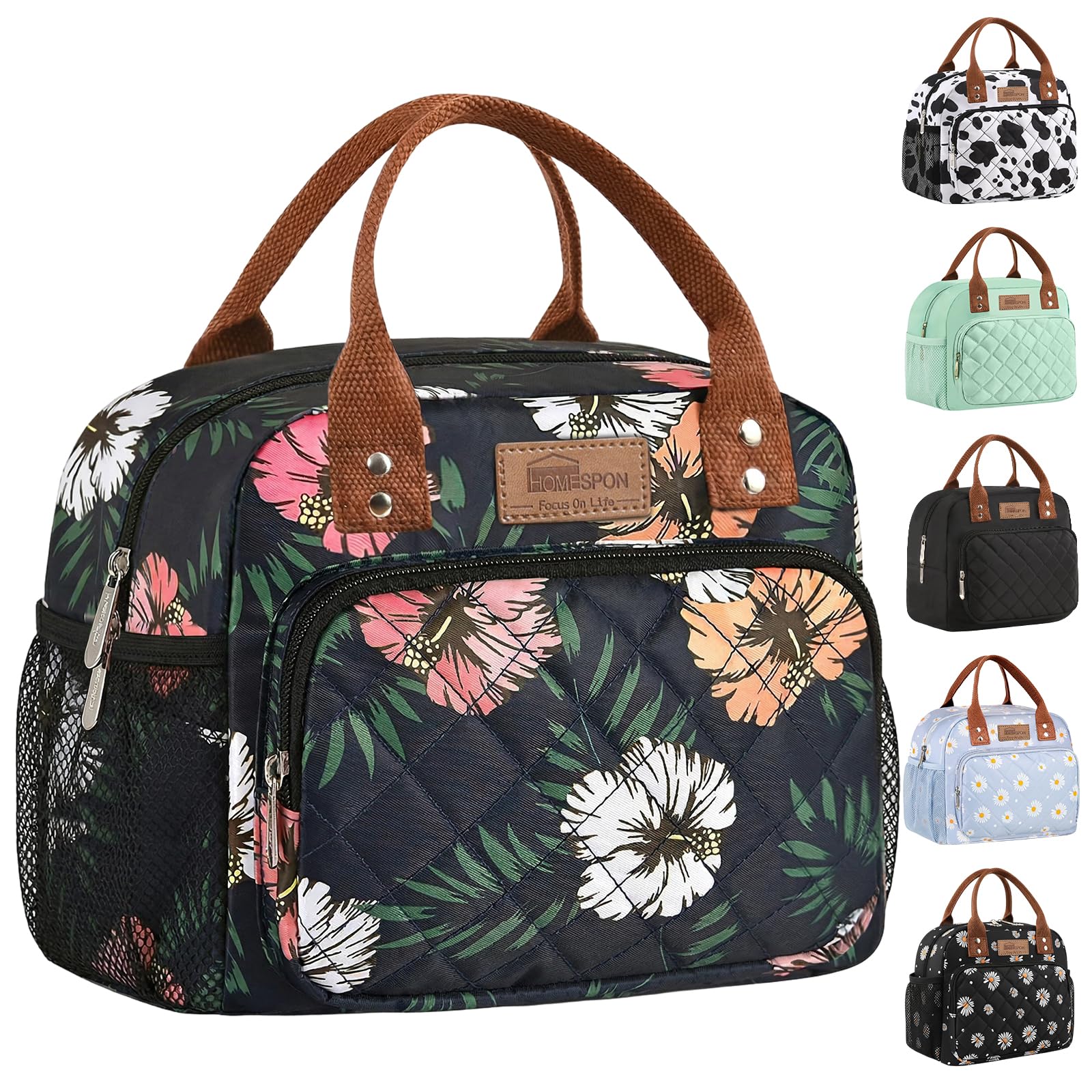 HOMESPON Insulated Lunch Bag for Women Men Work Adult Cool Bag Lunch Box Container Ladies Lunch Tote (Floral B) — image 1