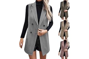 Women Sleeveless Wool Jackets Casual Dressy Blazer Waistcoats Mid Length Lapel Vest Jacket Work Outfits