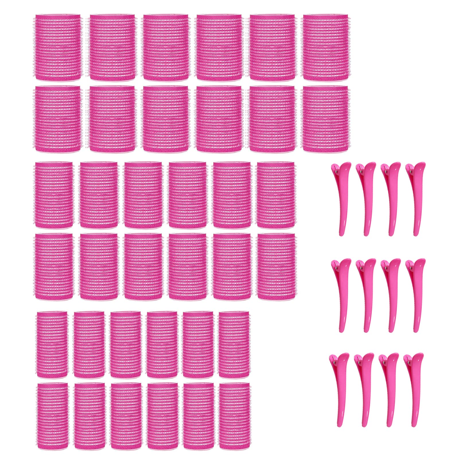KEYRI 48PCS Hair Rollers Set Hair Rollers with Clips Self Grip Jumbo Hair Roller No Heat Heatless Hair Roller for Long Medium Short Hair Styling Hairs Salon Hairdressing Curlers (Pink, 3 Size)