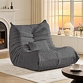 Bean Bag Chair for Adults - Large Bean Bag with Lumbar Pillow, Oversized Chenille Boneless Chair with High-Rebound Memory Foam, Lazy Floor Sofa for Reading, Gaming, Living Room, Bedroom, Grey