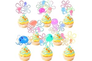 ADIOS TO MY 20S 16PCS Jellyfish Flowers and Bubbles Cake Decorations Jellyfish Flowers and Bubbles Birthday Cake Topper Under The Sea Party Supplies Jellyfish Party Decor