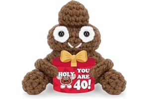 A AIFAMY Inspirational Birthday Gifts for Women Men 40th 50th 60th, Positive Poo Funny Crochet Poo Doll for Men Women Best Friend Gag Gifts Party Decorations (40th Birthday)