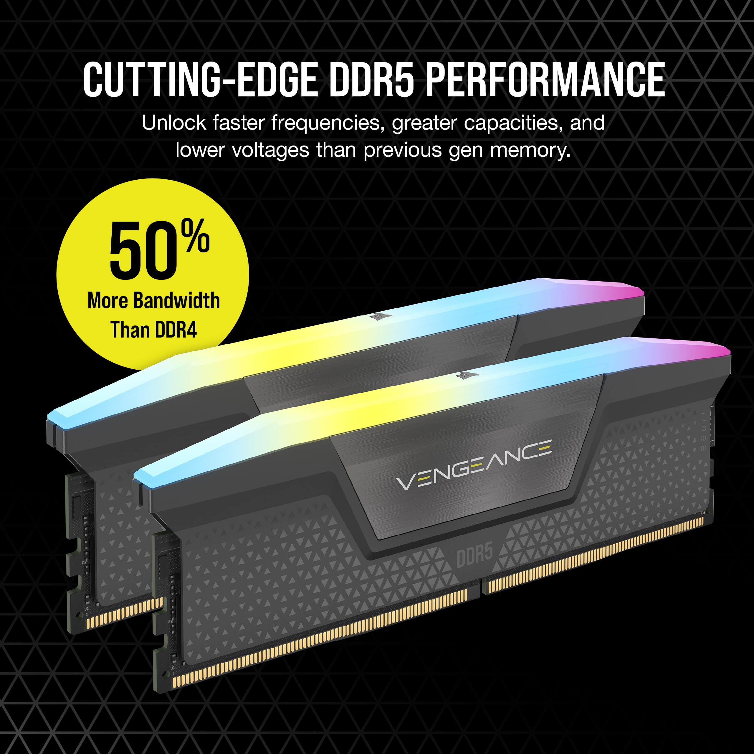 Corsair Vengeance RGB DDR5 RAM 64GB (2x32GB) 6000MHz CL38-44-44-96 1.35V AMD Expo Intel XMP 3.0 Desktop Computer Memory – Gray (CMH64GX5M2B6000Z38)