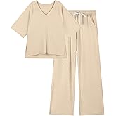 difficort Womens 2 Piece Outfits Raglan Short Sleeve Lounge Sets Wide Leg 2026 Sets Loungewear with Pockets