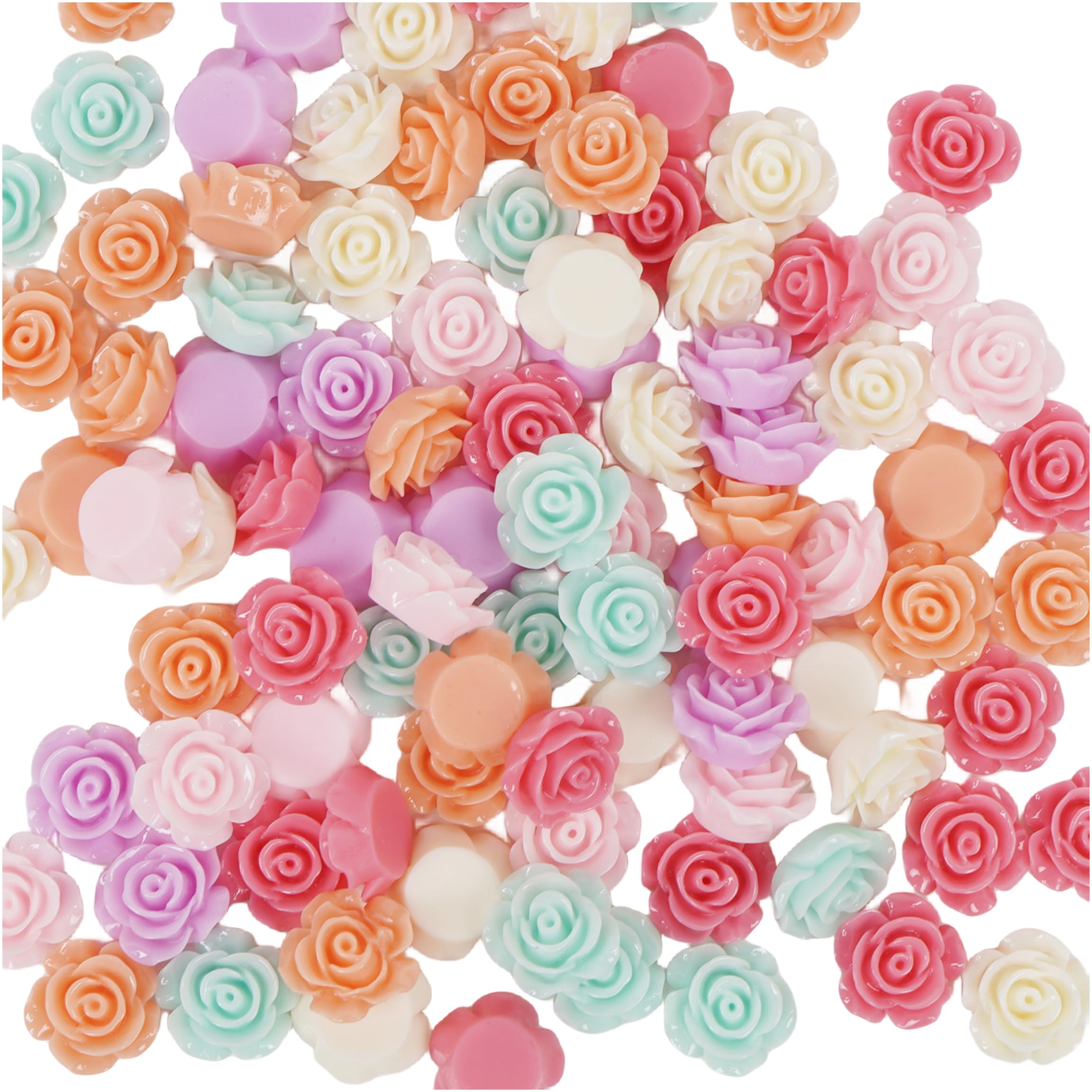 Chenkou Craft Random 100pcs Assorted of Color 10mm 3/8" Rose Flower Resin Flat Back Flatbacks Loose Beads Kid's Bow DIY Craft (10mm(3/8"))