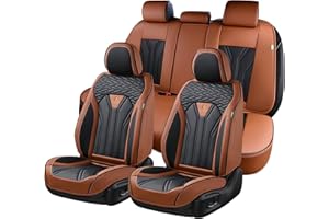 FLORICH Leather Seat Covers, Seat Covers Full Set, Car Seat Protectors 5 Seats,Automotive Seat Covers Fit for Most Cars Trucks-Brown&Black