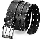 LCG LUCHENGYI Men's Leather Fashion Double Prong Belt Classic Casual Heavy Duty Work Belts For Jeans Pants
