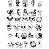 Ferraycle 30 Pieces Goth Enamel Pins Set Horror Enamel Pins for Backpacks Cool Skeleton Ghost Butterfly Cat Silver Lapel Pin Steampunk Brooches Pin for Hats Clothes Women Men