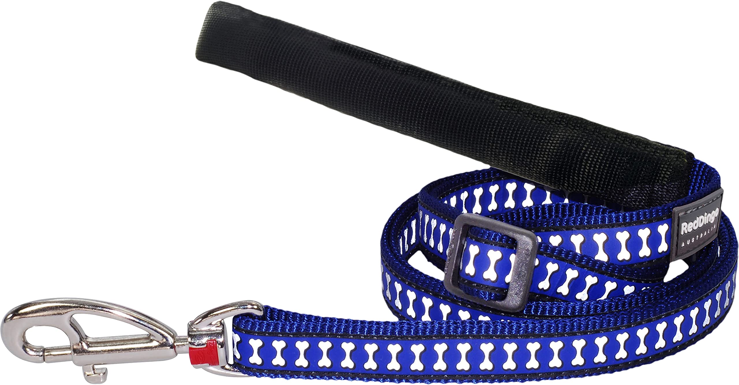 Red Dingo Padded Handle Dog Lead 1.8m Reflective Bones, Dark Blue, Large 25mm