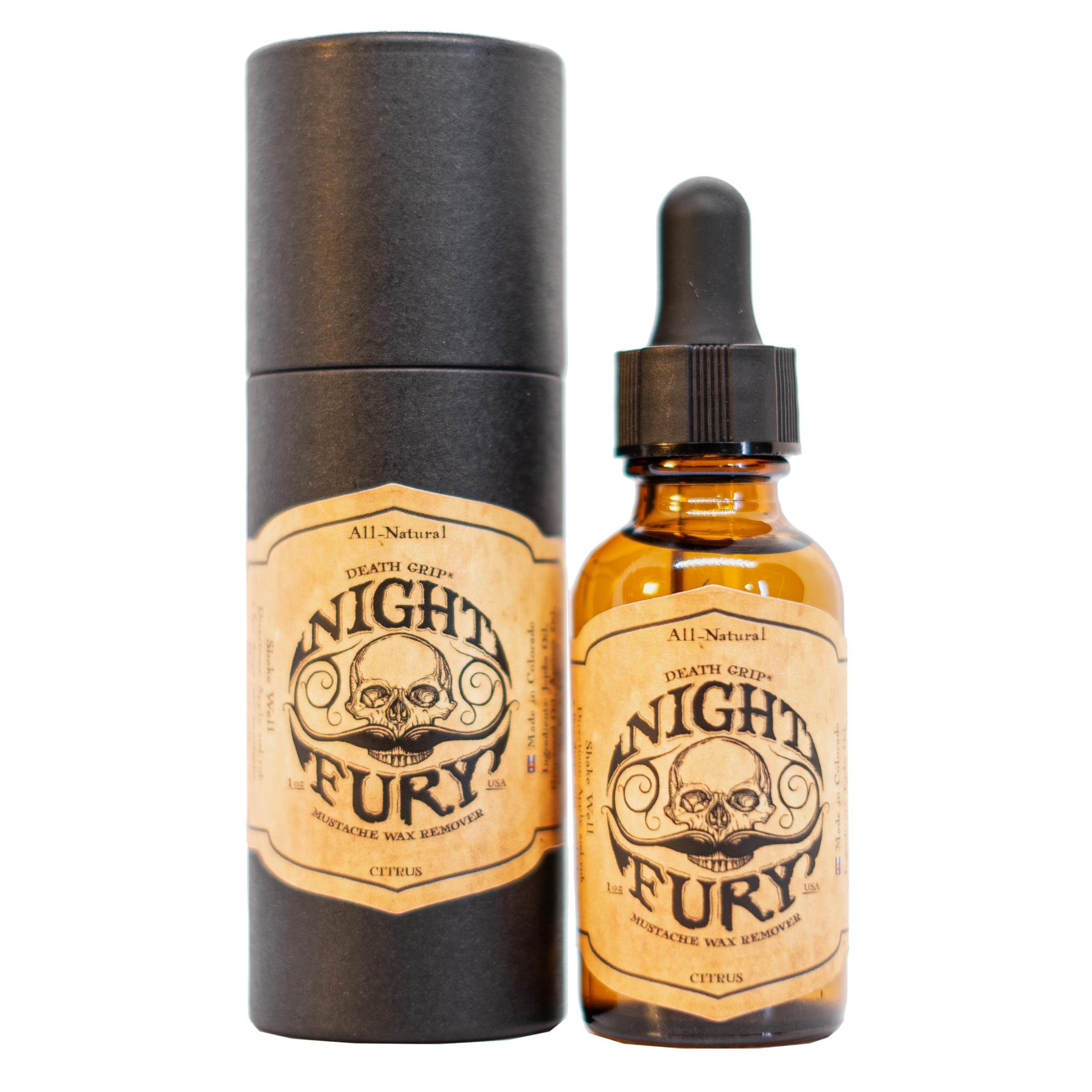 Moustache Wax Remover For Handlebar Moustaches by Death Grip Strong Hold Mustache Wax - Night Fury Mustache Wax Remover 1oz or 30ml