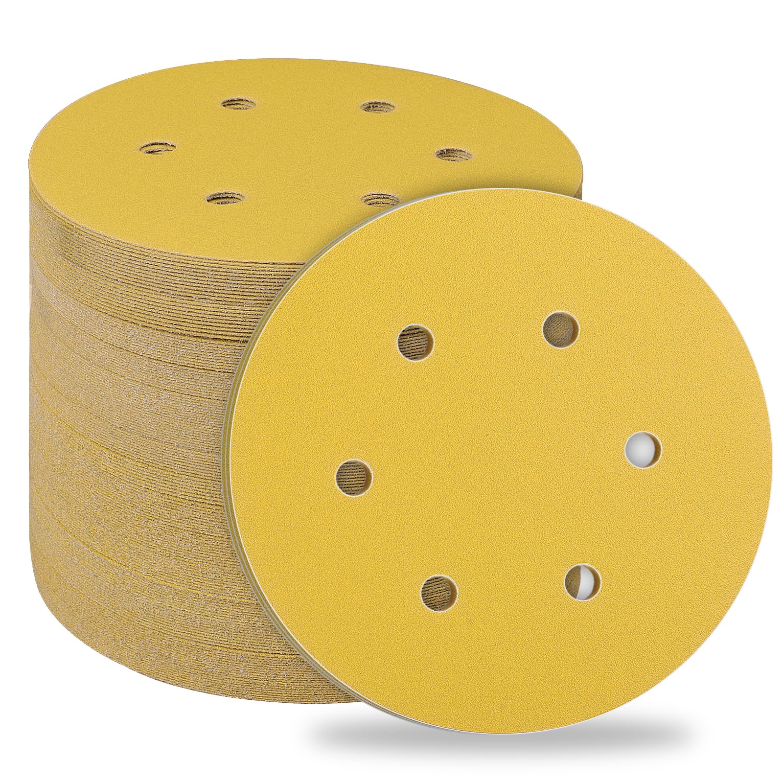 STEBRUAM 50pcs 150mm sanding discs,Sanding Discs Pads for Random Orbital Sander pads and All Oscillating Tools,Yellow sanding discs Hook and Loop 180 Grit 6 Hole 6 Inch Round — image 1