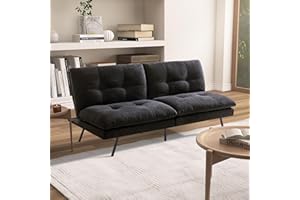 Hcore Black Futon Sofa Bed, Futon Couch Memory Foam Futon Bed,Sleeper Sofa Loveseat Convertible Couch for Small Spaces Compact Living Spaces,Apartment