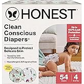 The Honest Company Clean Conscious Diapers for Delicate Skin | Up to 100% Leakproof | Hypoallergenic, Fragrance Free | Winter '25 Limited Edition Prints | Club Box, Size 4 (22-37 lbs), 54 Count