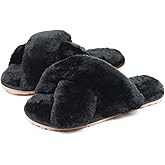 Crazy Lady Women's Fuzzy Fluffy House Slippers Cute Plush Memory Foam Shoes Cross Band Indoor Outdoor Open Toe Sandals