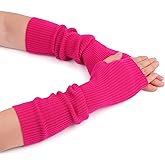 F Flammi Cashmere Blended Arm Warmer for Women Winter Fingerless Gloves Knit Mitten Gloves Wrist Warmer with Thumb Hole
