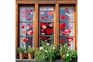 BANANABROTHER Valentines Day Window Clings Decor, Valentines Day Decorations, Red Heart Stickers for Home, Office, Classroom, Romantic Cupid Decals Décor, 9 Sheets