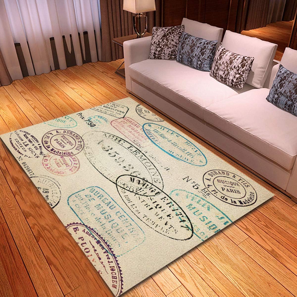 rouihot Non-Slip Area Rug 4'x 6' French Vintage Stamps Postage Old Collage Travel Label Nostalgia Rugs Carpet for Classroom Living Room Bedroom Dining Kindergarten Room
