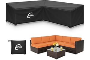 Kipiea 600D V-Shape Outdoor Patio Furniture Covers Waterproof, Outdoor Sectional Cover Windproof, Patio Sectional Sofa Cover 