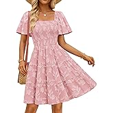 ZESICA Women's Summer Boho Floral Mini Dress 2026 Casual Short Sleeve Square Neck Swing Beach Vacation Sundress