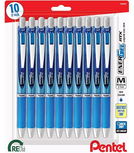 Pentel EnerGel XM BL77 Bolígrafos Azul 0.7mm (Pack 12) | Tinta Gel Secado Rápido | 54% Reciclado | Recargable