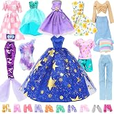 24 Pieces Fashion Pack 10 Sets Doll Clothes Accessories for 11.5 inch Doll | Include Wedding Gown, Casual Dresses, Daily Tops Pants Outfits, Party Dresses, Sequin Mermaid Swimsuit &amp; 10 Pairs Shoes