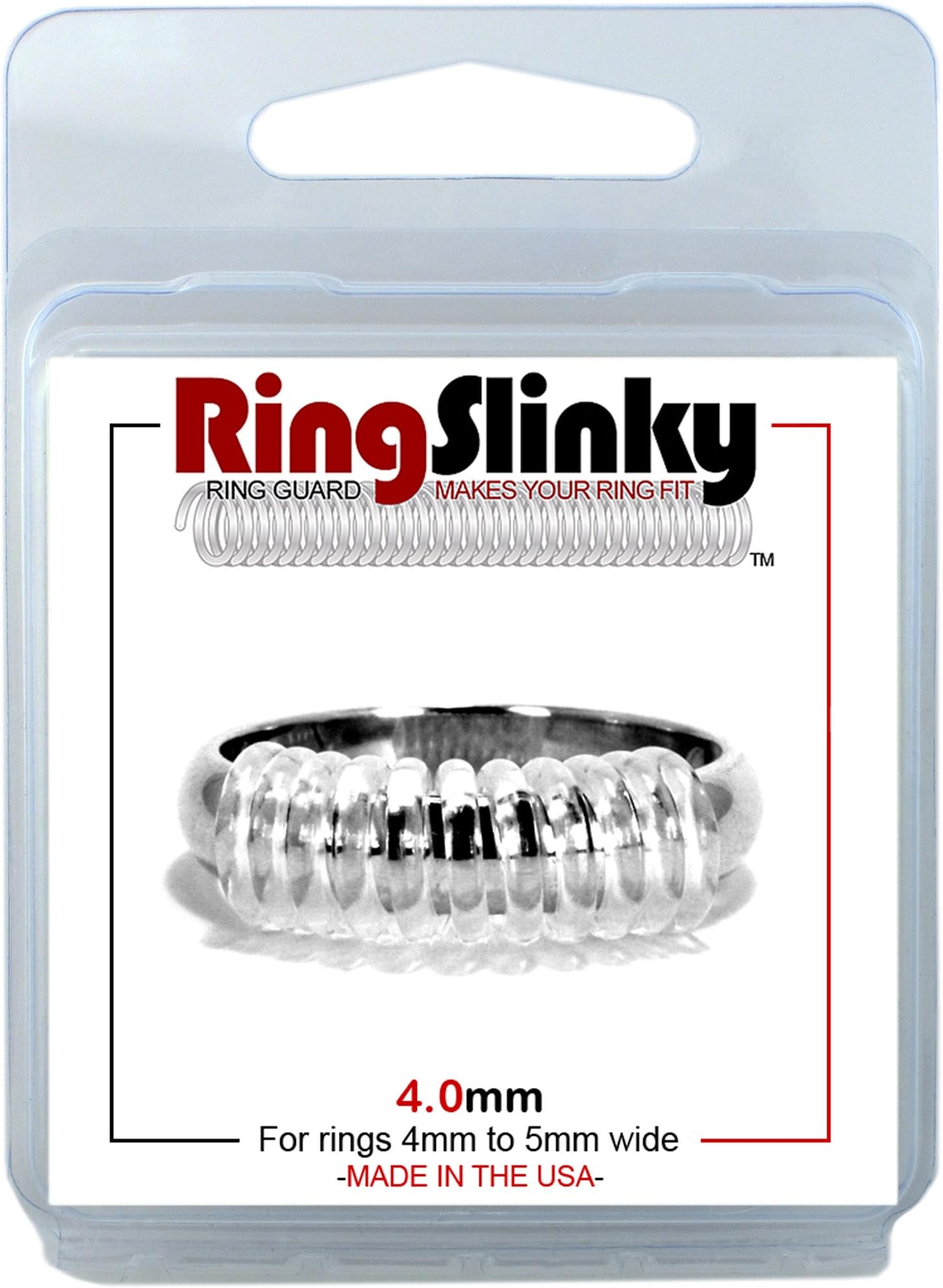 RingSlinky: Ring Size Reducer | Ring Guard | Ring Size Adjuster. Size: 4.0 mm, for rings 4 mm to 5 mm wide.
