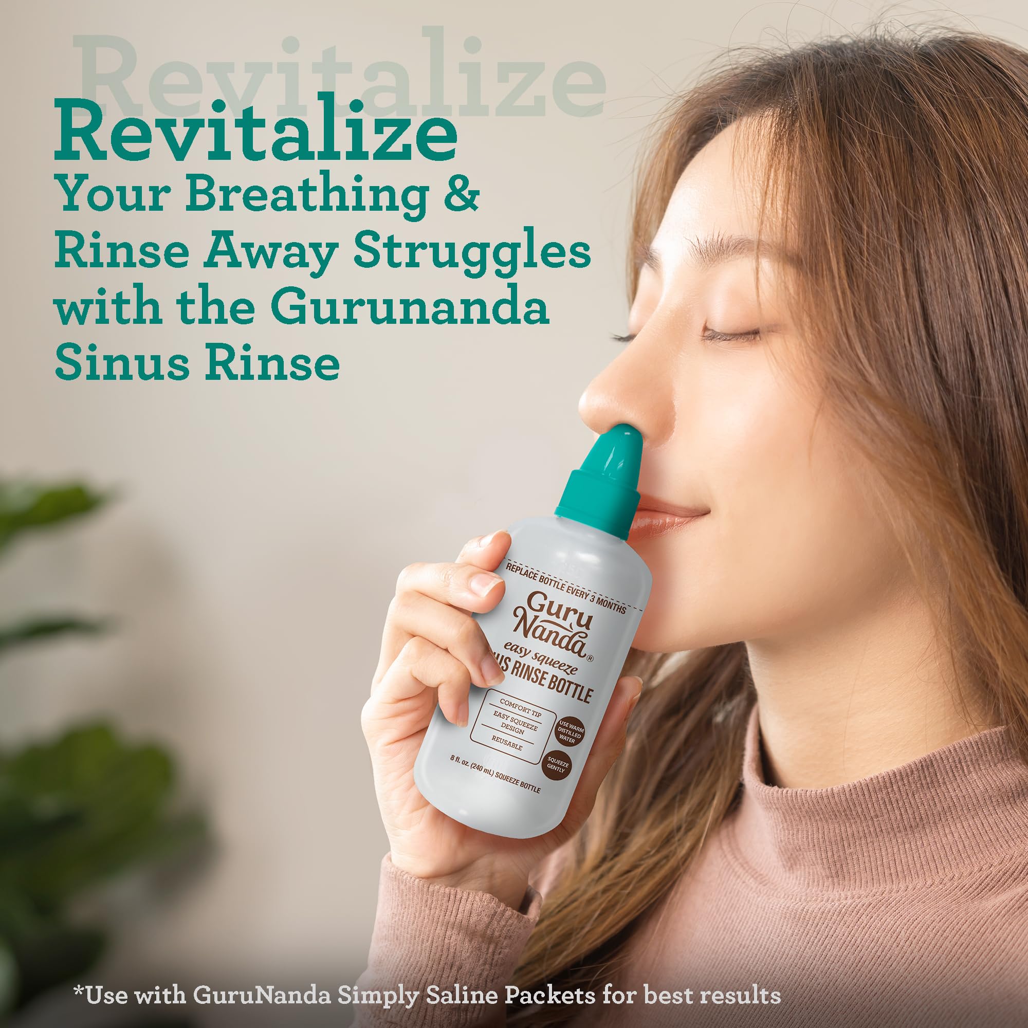 GuruNanda Sinus Rinse Bottle - Comfort Tip for Natural Nasal Irrigator Relief for Adults & Kids - 240ml Capacity