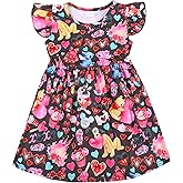 Toddler Kids Girls Valentine's Day Dress Love and Heart Cartoon Flutter Sleeve Dresses 4-5T