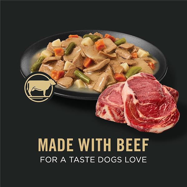 PURINA PRO PLAN COMPLETE ESSENTIALS, BEEF AND VEGETABLES ENTREE IN WET DOG FOOD GRAVY – (PACK OF 12) 13 OZ. CANS